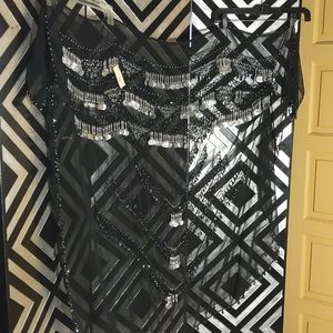 Hip Shoulder Scarf Wrap Embellished Silver Coins Iridescent Beads Gypsy Moon NWT